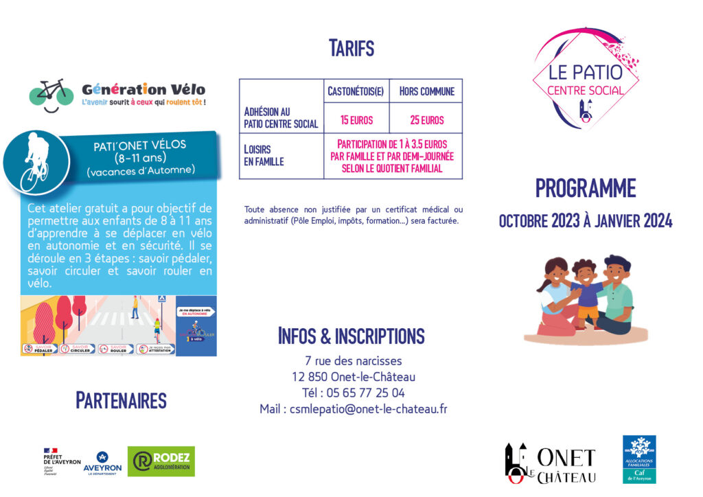 Programme d’animations du Patio Centre Social Programme d’animations du Patio Centre Social